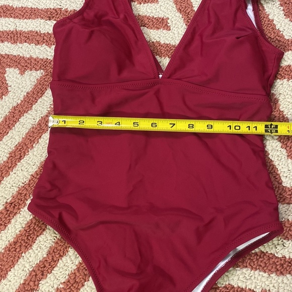NWT BEACHSISSI S wine colored high cut one piece swimsuit with ruffle - Picture 5 of 6
